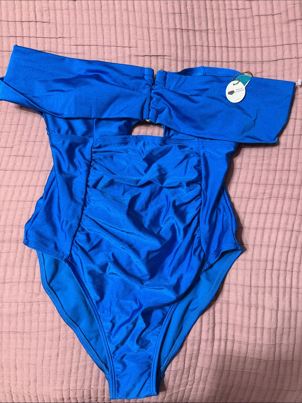 Women’s Blue Off-Shoulder One-Piece Swimsuit